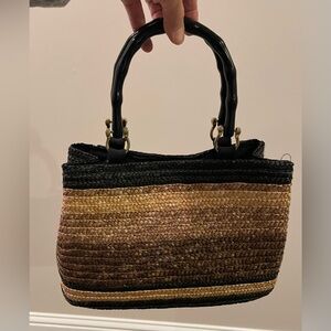 Elegant Black and Brown Woven Wheat Straw Handbag